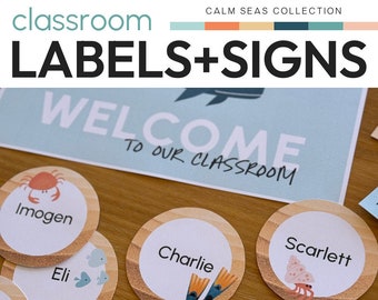 CALM SEAS Classroom Labels + Signs Pack | Ocean Themed Classroom Decor