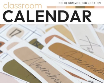 Modern Neutral Boho Theme Editable Large Class Wall Calendar Kit  | BOHO SUMMER Classroom Decor