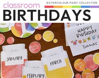 Watercolor Rainbow Theme Classroom Decor Class Birthday Display | WATERCOLOR PAINT Collection