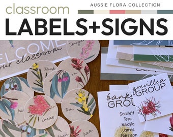 AUSSIE FLORA Classroom Labels + Signs Pack | Australian Eucalyptus Classroom Decor
