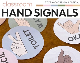 Señales manuales editables para la gestión del aula / Carteles imprimibles de comunicación no verbal / Exhibición visual de procedimientos del aula / COTTAGECORE