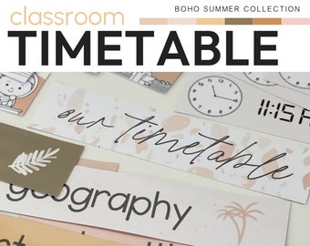 Modern Neutral Boho Theme Classroom Decor Class Timetable Pack | BOHO SUMMER