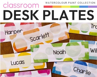 Watercolor Rainbow Theme Classroom Decor Editable Student Desk Labels | WATERCOLOR PAINT Collection