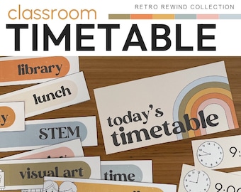 Retro Theme Vintage Rainbow Classroom Decor Visual Schedule Timetable Pack | RETRO REWIND Collection