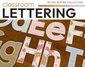 Tema retro Vintage Rainbow Bulletin Board Letters Paquete de letras editables RETRO REWIND Decoración del aula