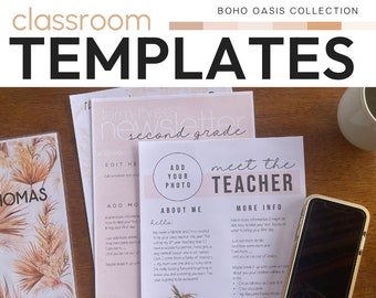 Calm Classroom Decor Neutral Class Theme Editable Meet The Teacher Templates + Class Newsletter Pack | BOHO OASIS