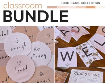 Calm Classroom Decor Neutral Class Theme BUNDLE | BOHO OASIS Collection