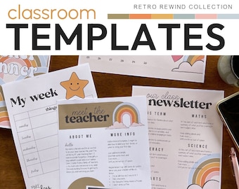 Retro Theme Vintage Rainbow Classroom Decor Editable Meet The Teacher Templates + Class News Templates | RETRO REWIND Collection