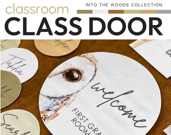 Classroom Door Decor Editable, Woodland Welcome Bulletin Board, Forest Theme Class Door Display, Neutral Classroom Decor | INTO THE WOODS