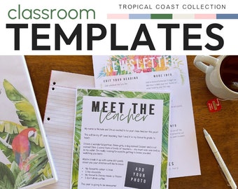 Modern Tropical Classroom Decor Editable Meet The Teacher Templates + Class Newsletters | TROPICAL COAST