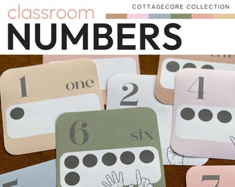 Pósteres editables de números para el aula del 1 al 20 / Material imprimible para pared de matemáticas sobre reconocimiento de números / Decoración floral para el aula COTTAGECORE