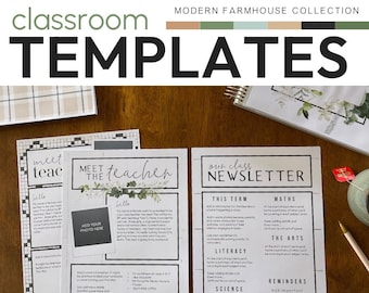 Botanical Greenery Theme Classroom Decor Editable Meet The Teacher Templates + Class Newsletters Pack | MODERN FARMHOUSE Collection