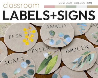 GUM LEAF Classroom Labels + Signs Pack  | Eucalyptus Class Decor