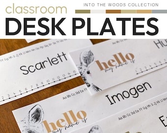 Woodland Forest Theme Classroom Decor Editable Student Desk Labels | INTO THE WOODS Collection