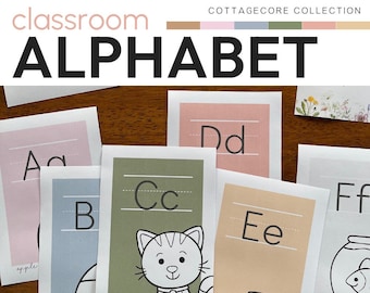 Vintage Cozy Natural Theme Classroom Decor Editable Alphabet Posters | COTTAGECORE Collection