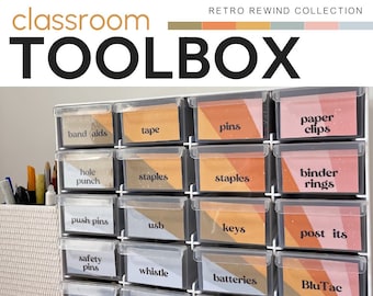 Retro Theme Vintage Rainbow Classroom Decor Teacher Toolbox Labels | RETRO REWIND Collection