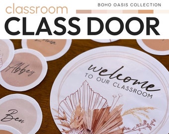 Calm Neutral Boho Class Theme Editable Class Door Decorations + Bulletin Board Display Pack | BOHO OASIS Classroom Decor