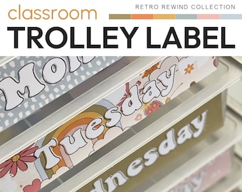RETRO REWIND Teacher Trolley 10-Drawer Labels | Retro Classroom Decor