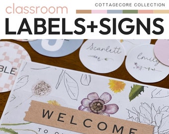 Vintage Cozy Natural Theme Classroom Decor Class Student Labels, Name Tags + Signs Pack | COTTAGECORE Collection