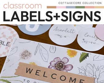 Vintage Cozy Natural Theme Editable Class Supply Labels, Student Name Tags & Signs Pack | COTTAGECORE Classroom Decor