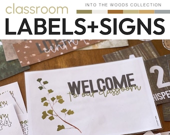 Woodland Forest Theme Classroom Decor Editable Class Labels + Signs Pack | INTO THE WOODS