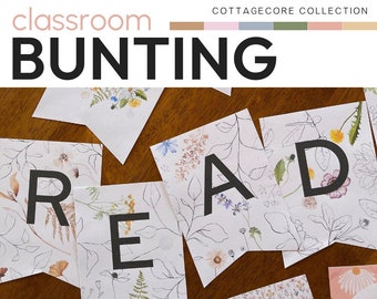 Vintage Cozy Natural Theme Classroom Decor Class Bulletin Board Bunting Pack | COTTAGECORE Collection