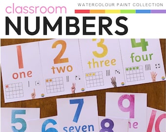 Watercolor Rainbow Theme Classroom Decor Number Posters | WATERCOLOR PAINT Collection