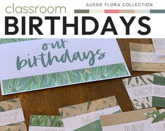 オーストラリアンユーカリ教室用編集可能なクラス誕生日掲示板ディスプレイ | AUSSIE FLORA 教室装飾