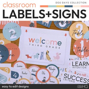 Etiquetas y letreros para el aula DOG DAYS / Decoración para el aula con temática de perros