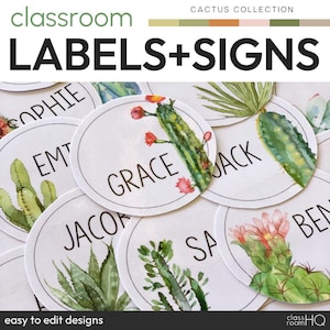 Cactus Classroom Theme Calm Classroom Decor Editable Classroom Labels + Signs Pack | CACTUS