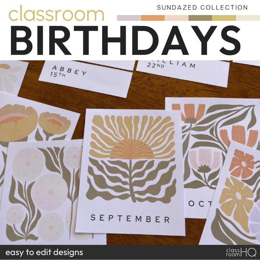 Groovy Vintage Retro Theme Editable Class Birthday Bulletin Board ...