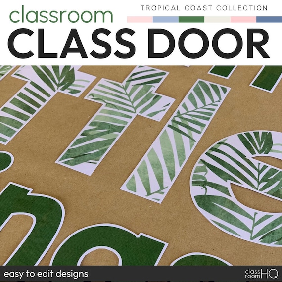 Modern Tropical Classroom Theme Editable Class Door Decorations + Bulletin Board Display | TROPICAL COAST Classroom Decor