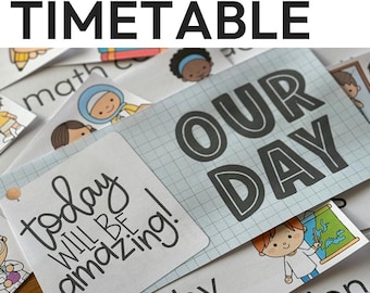Editable Visual Schedule for Class, Daily Schedule Cards, Classroom Timetable Display Routine Cards for Students, Neutral Safari Class Decor