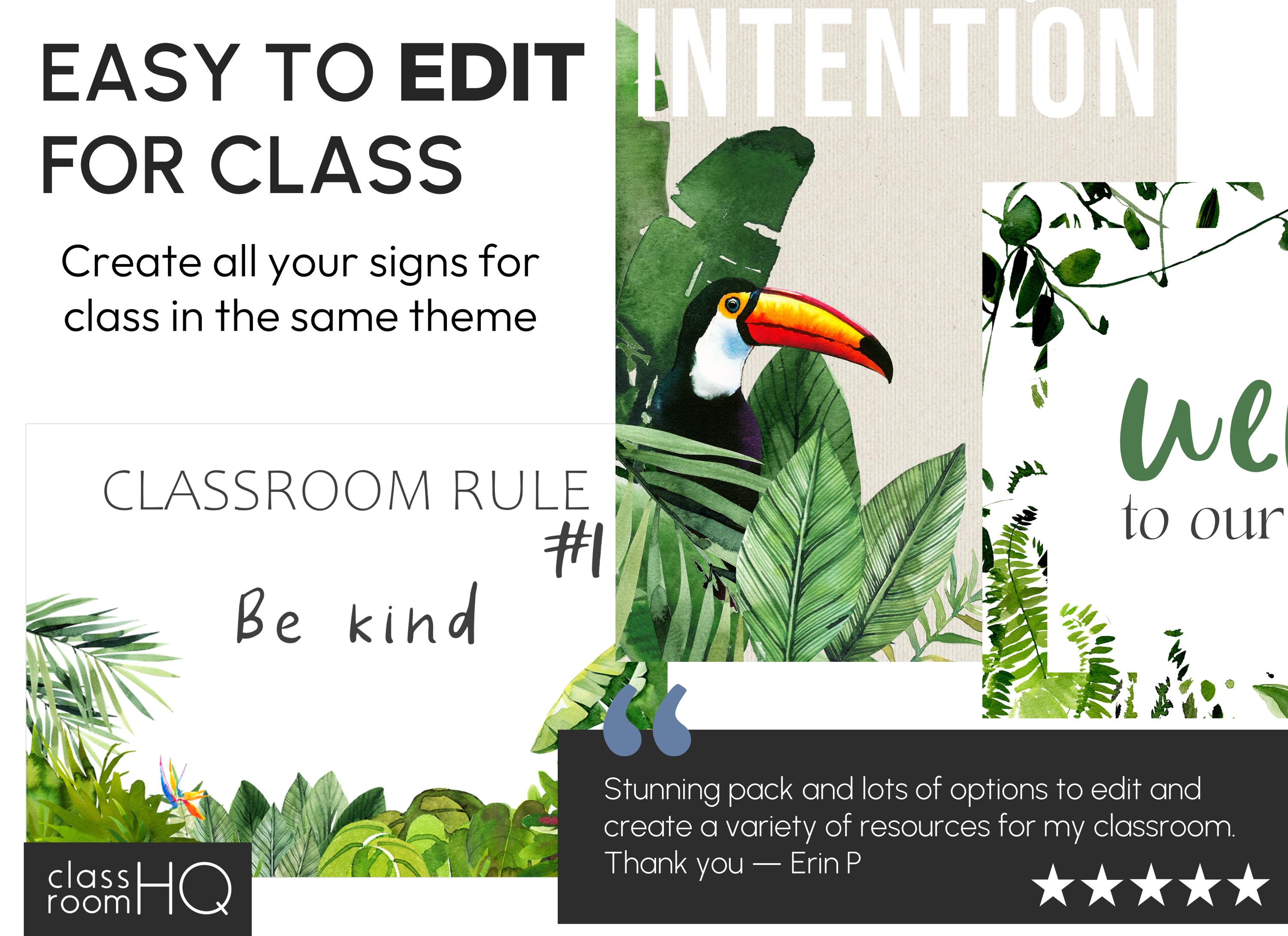 Modern Tropical Theme Editable Class Labels, Posters and Signs Pack for ...