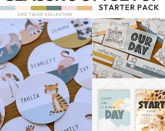 Modern Safari Classroom Decor Starter Pack | Neutral Editable Theme | ZOO TALES Collection