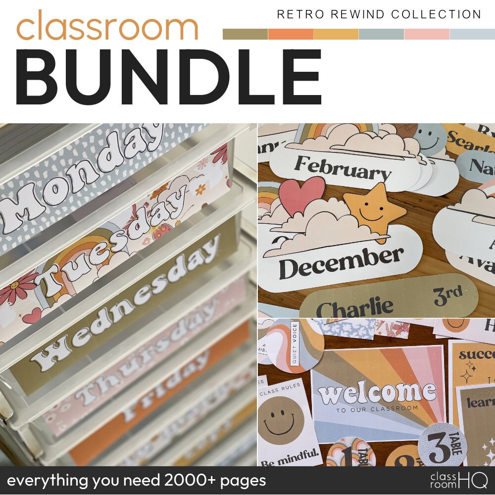 Retro Theme Vintage Rainbow Classroom Decor BUNDLE | RETRO REWIND ...