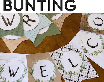 Editable Classroom Bunting Flags | Bulletin Board Banner Decor | Neutral Botanical Classroom Decor | BOTANICA