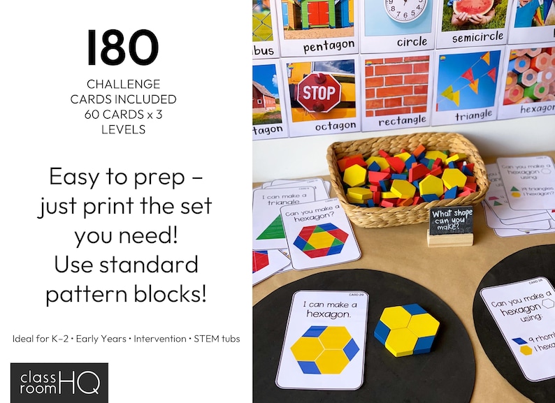 2D Shape STEM Challenge Pattern Block Task Cards and Mats - Etsy