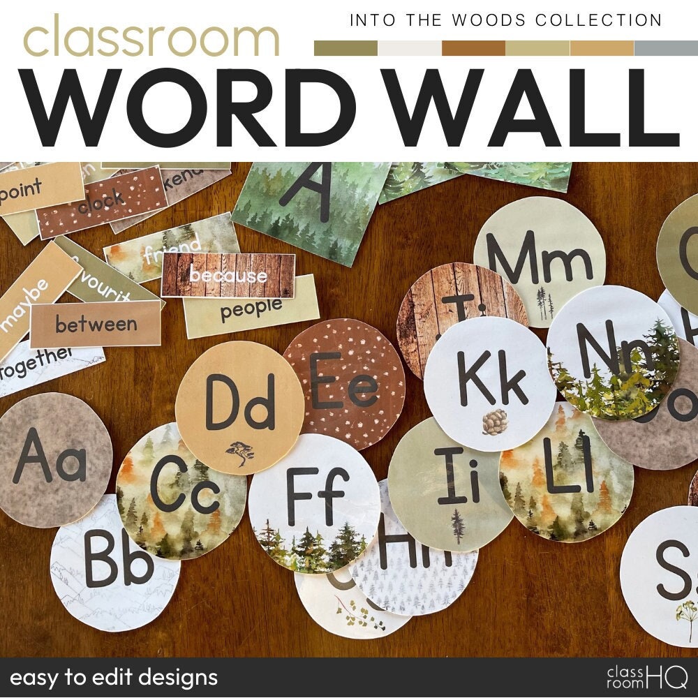 Word Wall Cards Classroom, Editable Sight Word Wall, Woodland Word