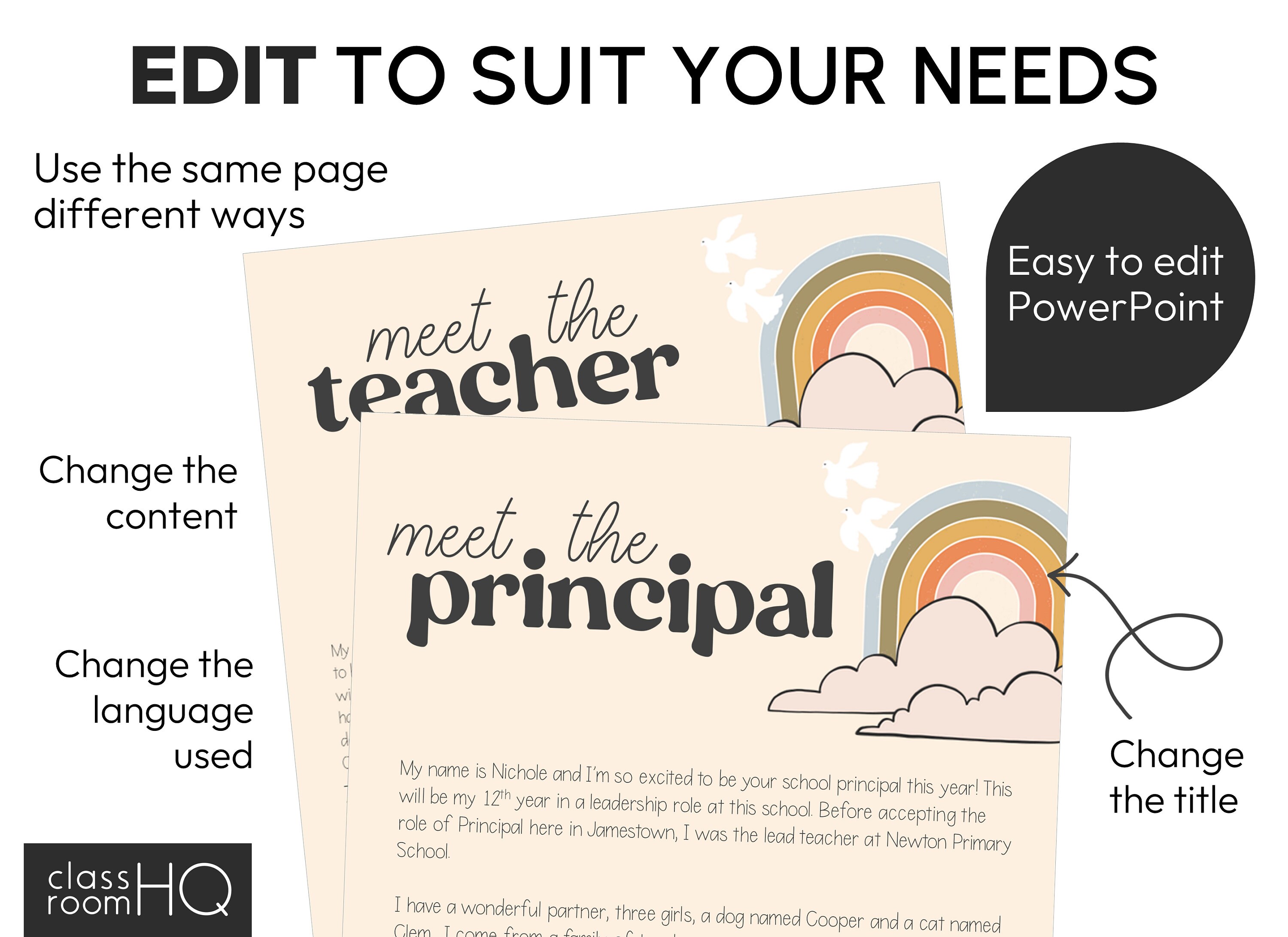 Retro Theme Vintage Rainbow Classroom Decor Editable Meet the Teacher ...