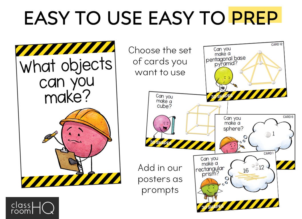 3D Shape STEM Challenge Task Cards - Building 3D Solid Shapes Math ...