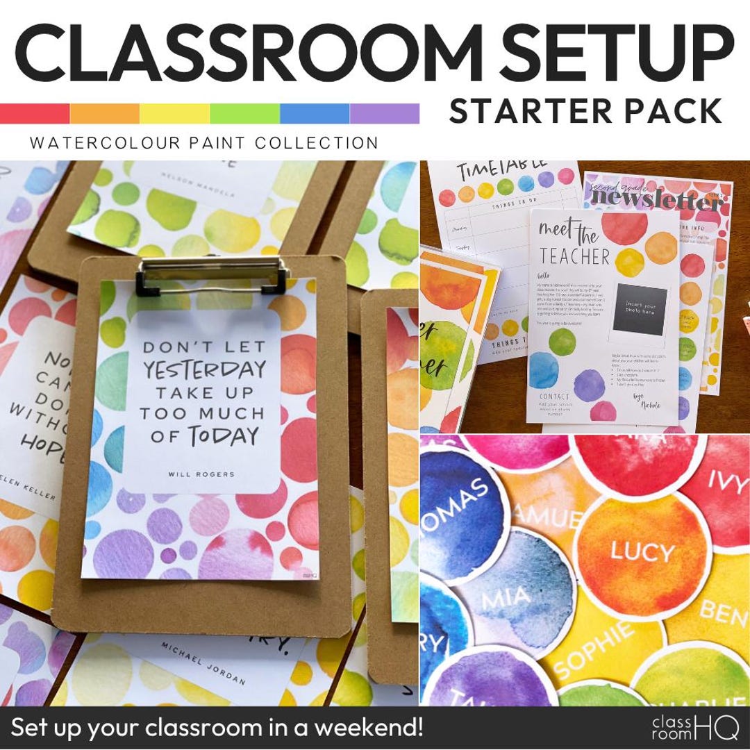 Watercolor Classroom Decor Bundle | Editable Setup Starter Kit ...