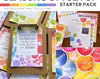 Editable Classroom Decor Bundle | Rainbow Watercolor Theme Classroom Setup Starter Kit | WATERCOLOUR PAINT Collection