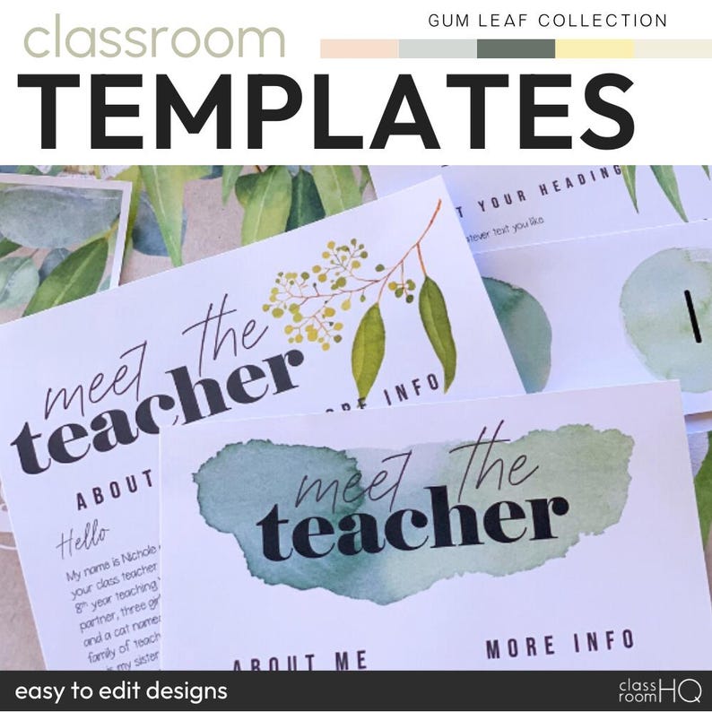 Australian Eucalyptus Theme Editable Meet The Teacher Templates and Class Newsletter Templates GUM LEAF Classroom Decor by classroomHQ