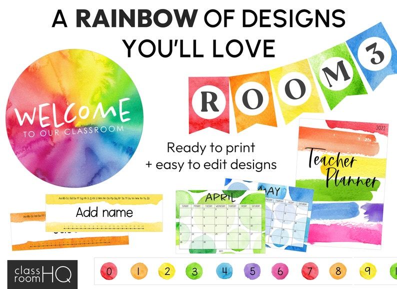 Rainbow Theme Classroom Decor BUNDLE | WATERCOLOR PAINT Collection - Etsy