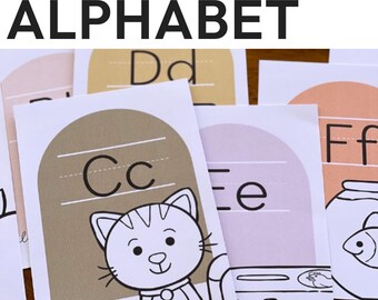 Editable Alphabet Posters for Classroom | Retro Boho Classroom Decor | Printable Phonics Alphabet Wall Cards | SUNDAZED