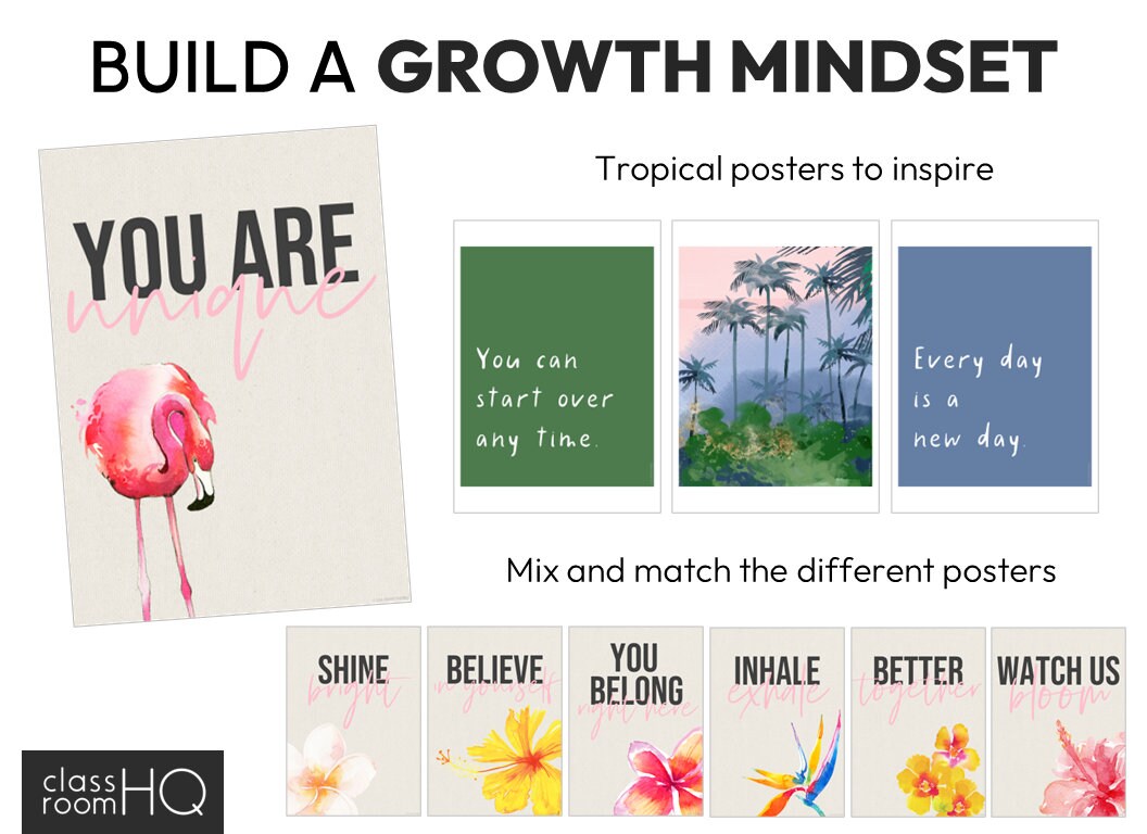 Modern Tropical Classroom Decor Growth Mindset Inspirational Classroom ...