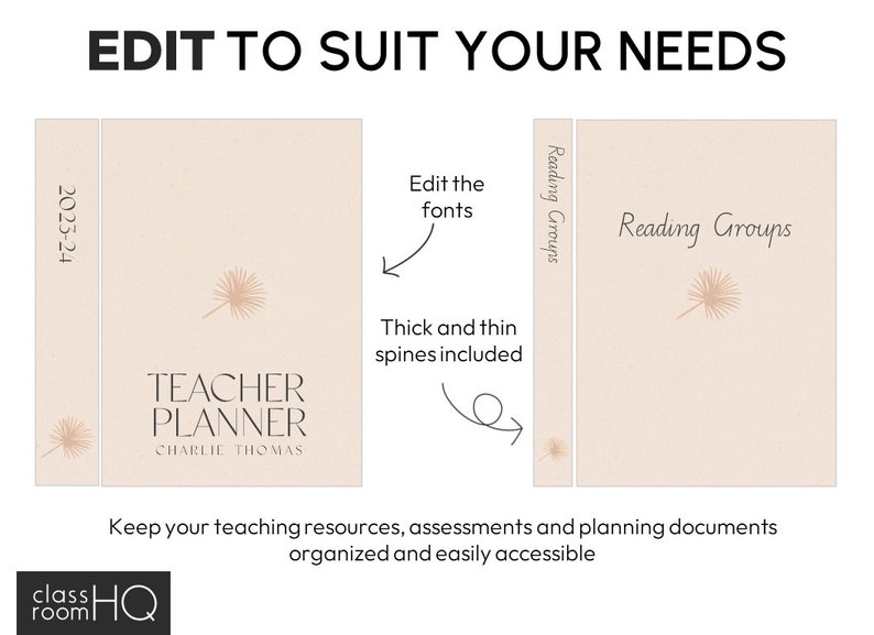 Modern Neutral Boho Theme Classroom Decor Editable Binder Covers and ...