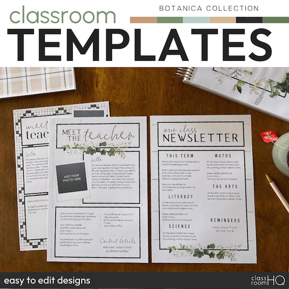Editable Meet the Teacher Templates | Classroom Newsletter Templates | Neutral Botanical Classroom Decor | BOTANICA