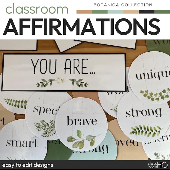 Affirmation Station Kit Classroom | Calm Corner Printables & Positive Affirmations | Neutral Botanical Decor | BOTANICA
